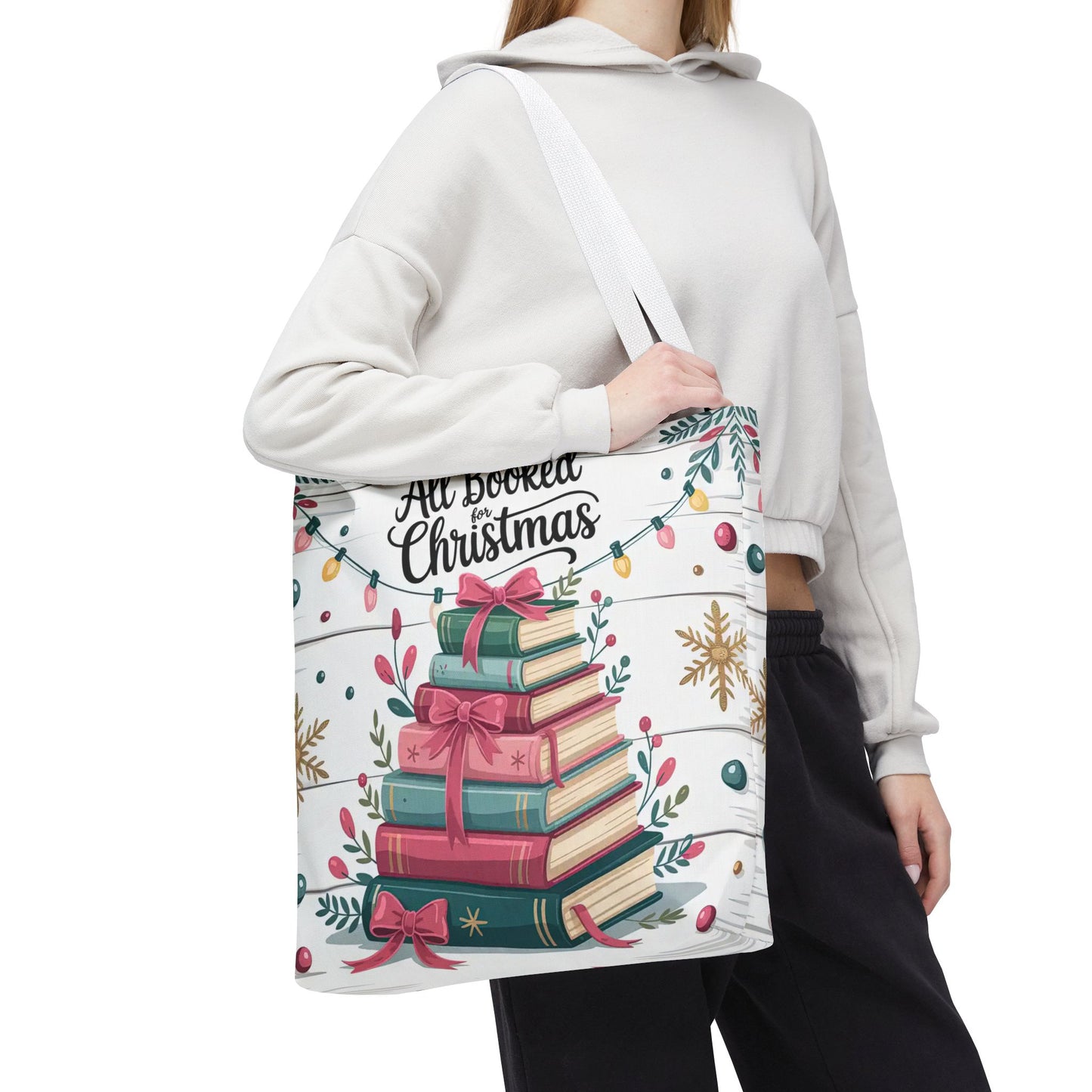 "All Booked For Christmas" Christmas Tote Bag | Festive Holiday Gift & Shopping Bag, Gift For Book Lovers
