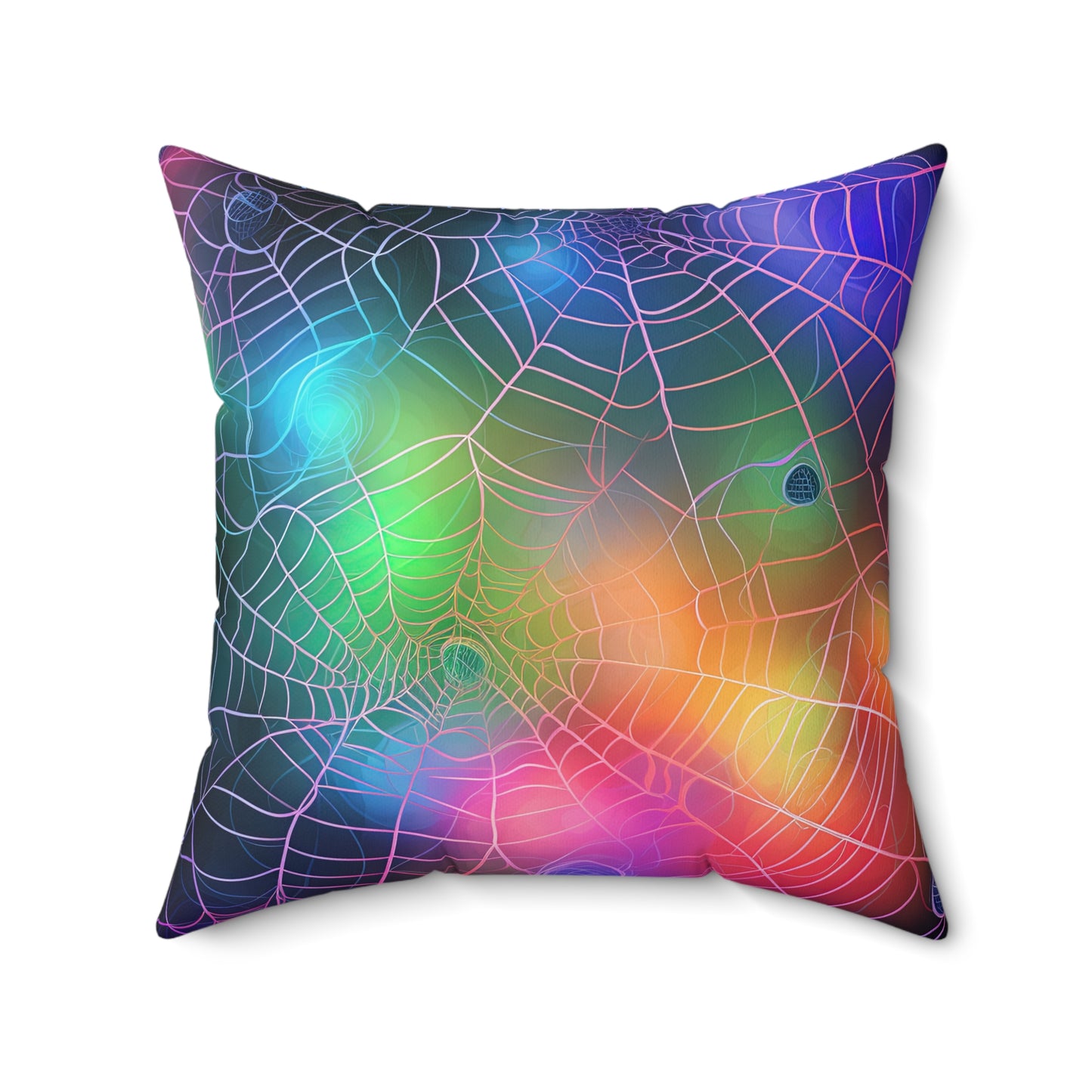 Abstract Rainbow Spiderweb Faux Suede Square Pillow, Halloween Home Decor, Cozy Couch Cushion, Unique Gift, Vibrant Throw Pillow