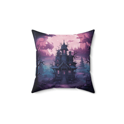 Haunted House Pillow, Spooky Decor, Halloween Cushion, Gothic Home Accent, Faux Suede Throw Pillow, Unique Gift Idea