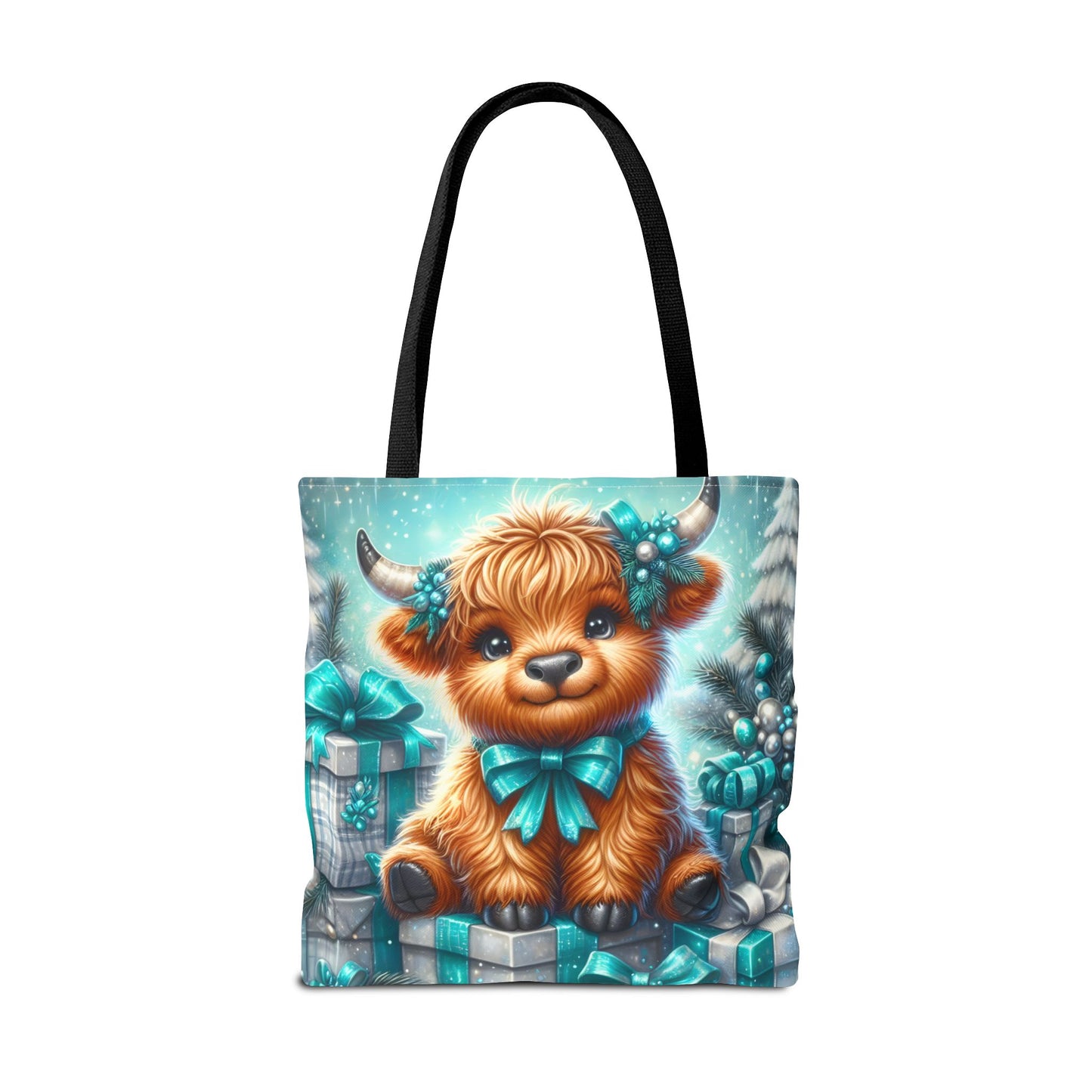 Cute Highland Calf Christmas Tote Bag | Festive Holiday Gift & Shopping Bag