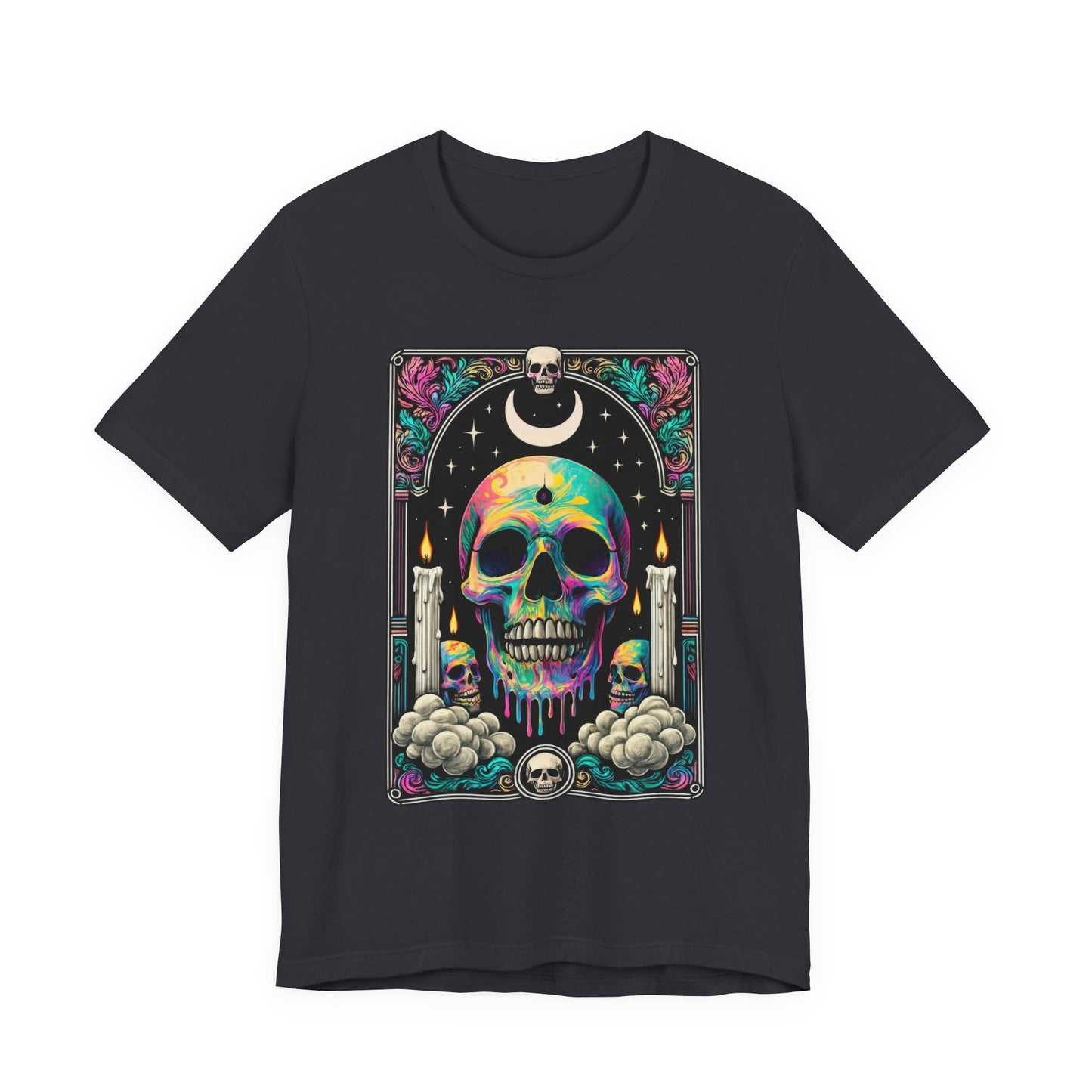 Tarot Card Skull Graphic Tee, Unisex T-Shirt for Halloween, Festival Wear, Party Shirt, Gifts for Him/Her, Casual Streetwear