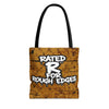 "Rated R for Rough Edges" Orange Grunge Canvas Tote | All Over Print Urban Streetwear Tote Bag