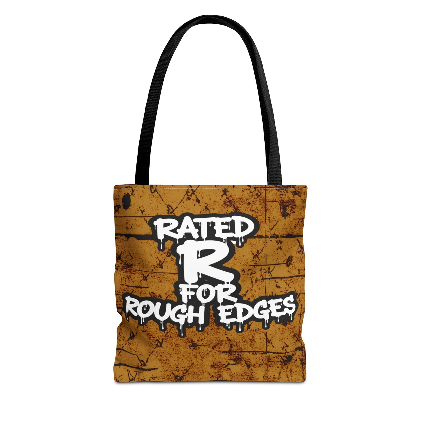 "Rated R for Rough Edges" Orange Grunge Canvas Tote | All Over Print Urban Streetwear Tote Bag
