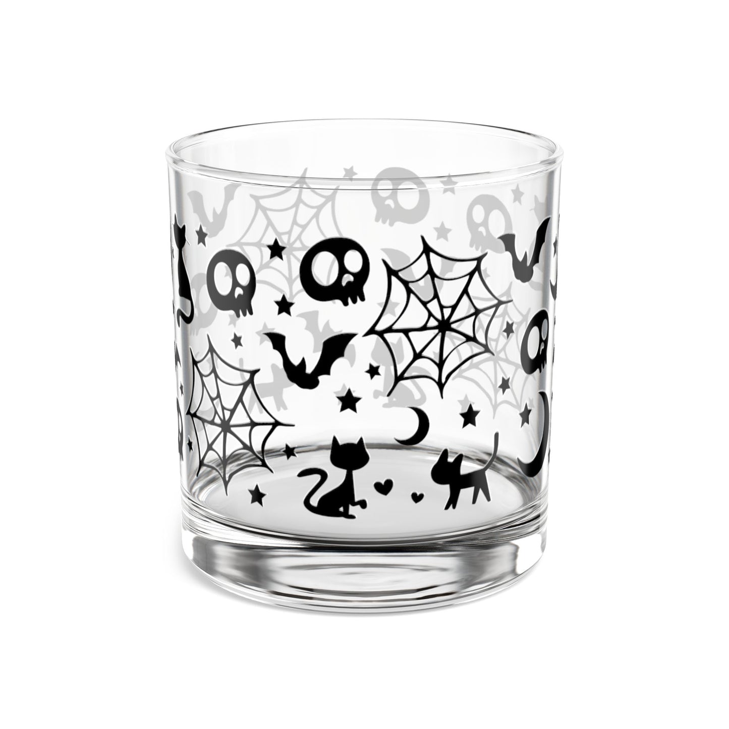 Halloween Rocks Glass, 10oz - Spooky Drinkware for Parties, Skull & Cats Design, Perfect for Halloween Decor