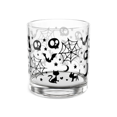 Halloween Rocks Glass, 10oz - Spooky Drinkware for Parties, Skull & Cats Design, Perfect for Halloween Decor