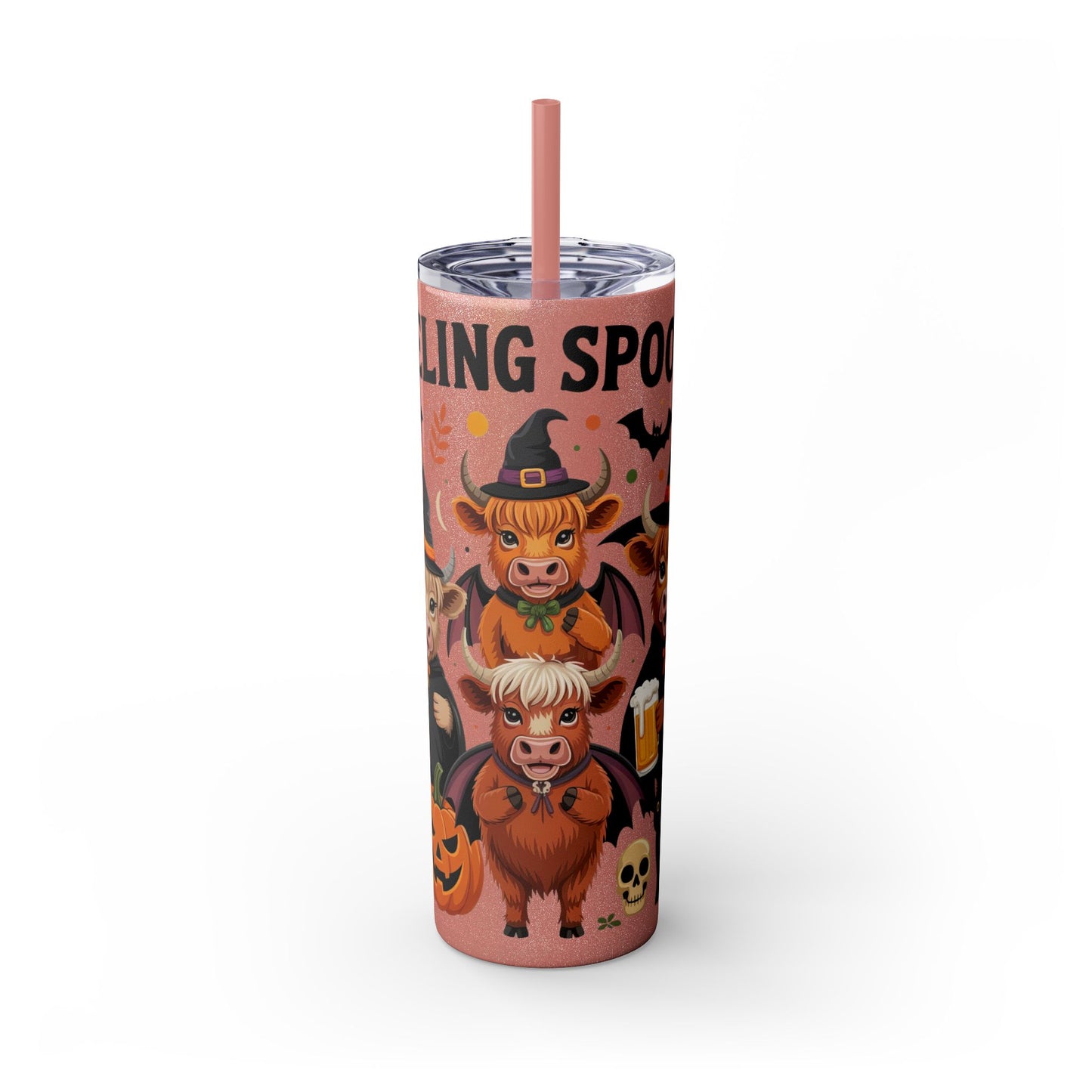 Halloween Cows Themed 20oz Skinny Tumbler With Straw - Perfect for Parties, Gifts, and Fall Celebrations, Cute Designs for Cow Lovers