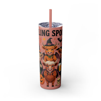 Halloween Cows Themed 20oz Skinny Tumbler With Straw - Perfect for Parties, Gifts, and Fall Celebrations, Cute Designs for Cow Lovers