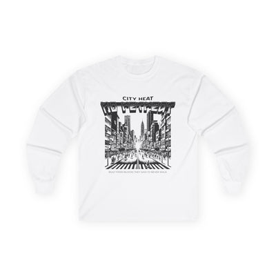 City Heat Graphic Long Sleeve Tee | Black & White Urban Skyline Streetwear Shirt