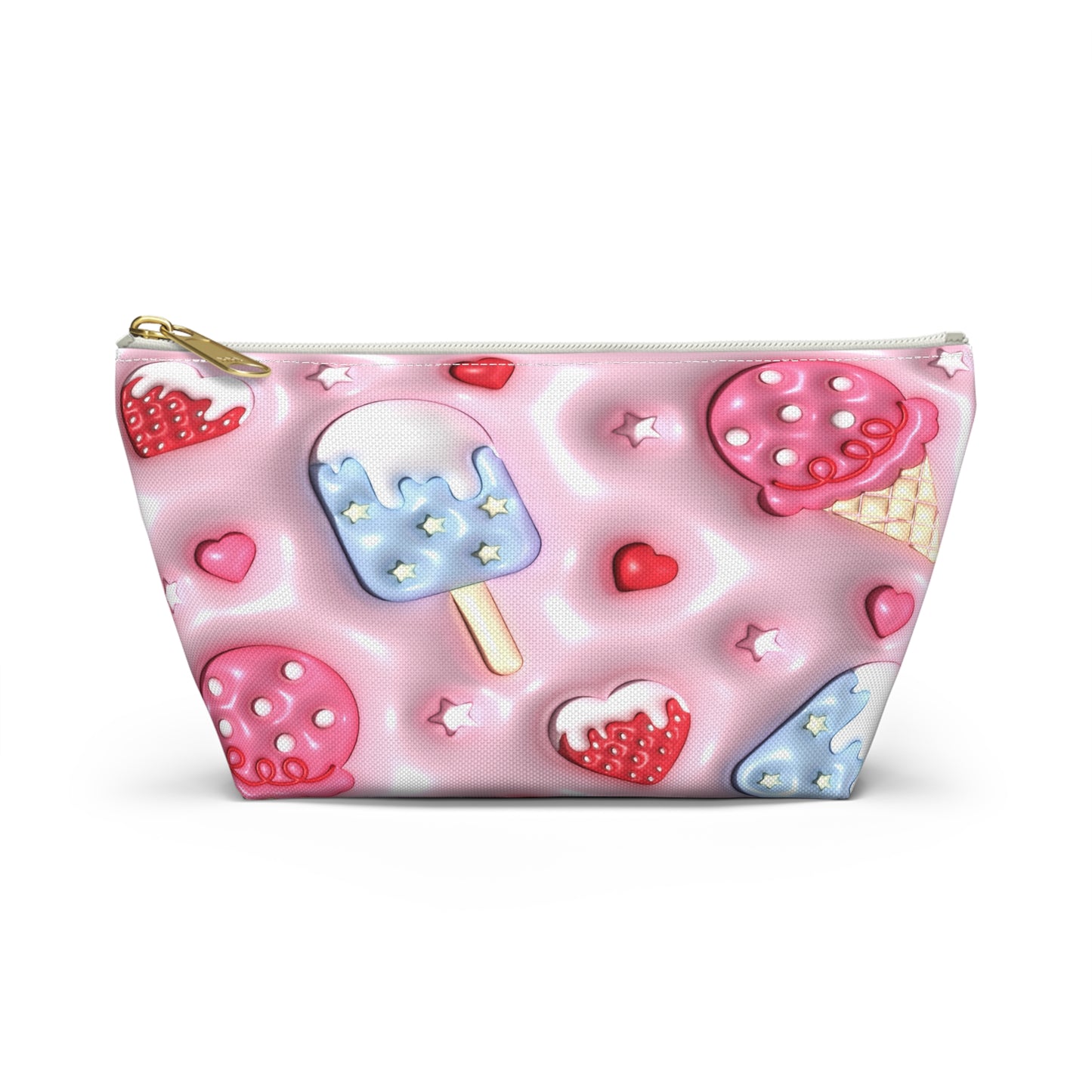 Strawberry Ice Cream Accessory Pouch - Cute Makeup Bag, Pink Ice Cream Makeup Pouch, Travel Cosmetic Organizer, Gift for Her, Summer Vibes