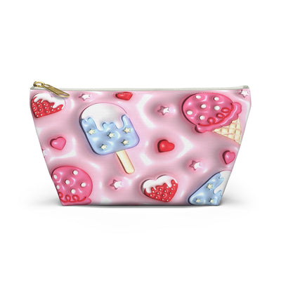 Strawberry Ice Cream Accessory Pouch - Cute Makeup Bag, Pink Ice Cream Makeup Pouch, Travel Cosmetic Organizer, Gift for Her, Summer Vibes