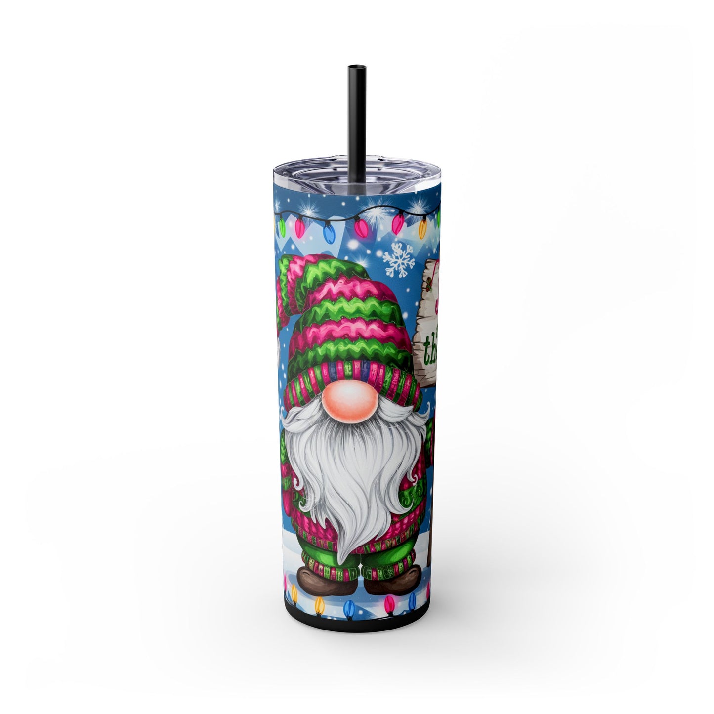 "Jingle All The Way" Gnome Christmas 20oz Skinny Tumbler with Straw | Holiday Tumbler Gift For Everyone