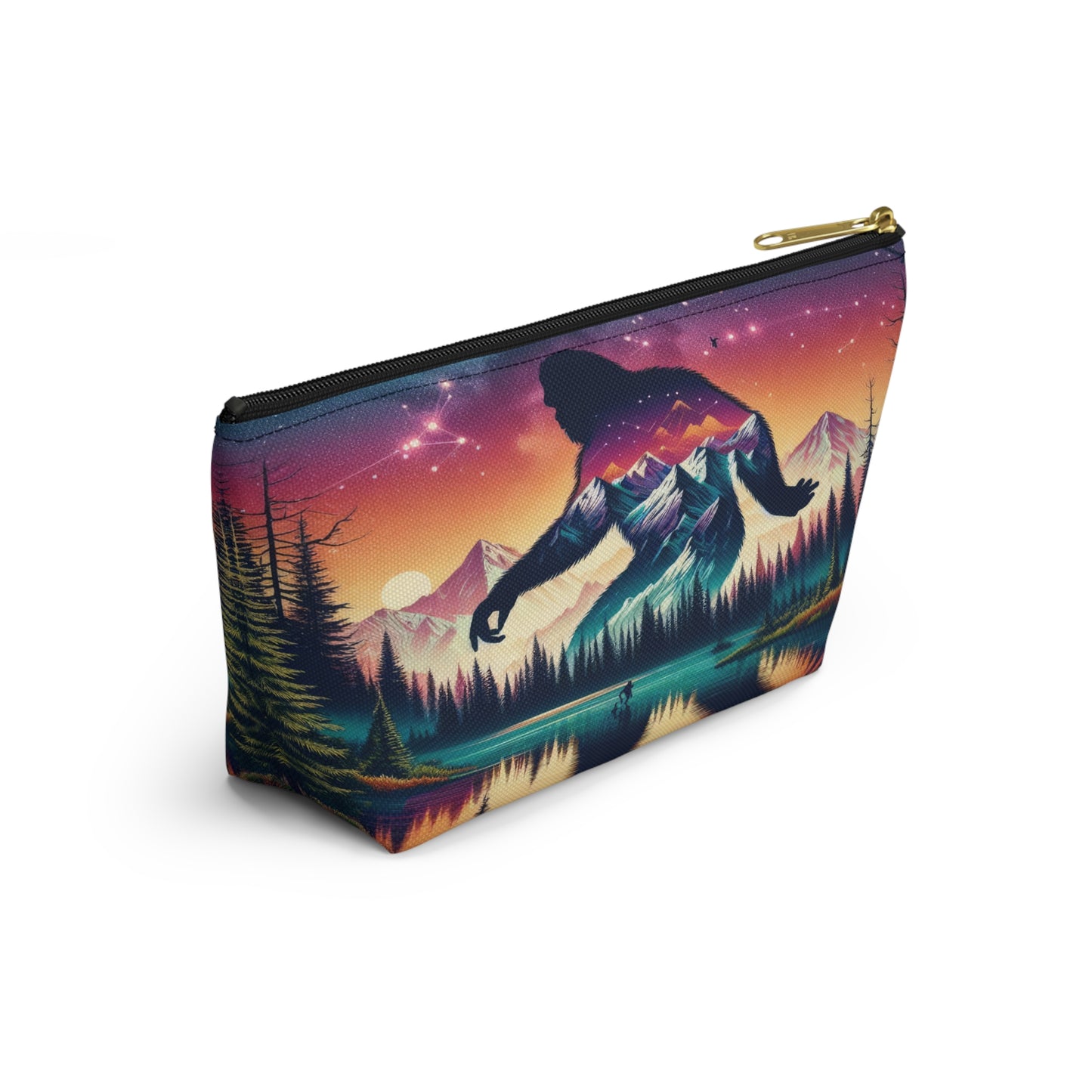 Bigfoot Mountain Scenery Accessory Pouch, Nature Lover's Cosmetic Bag, Travel Organizer, Outdoor Themed Gift, Hiking Essentials Case