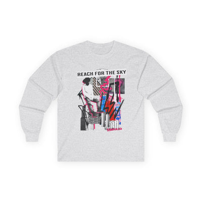 Reach for the Sky Long Sleeve Tee — Retro Skate Graphic Cotton Shirt