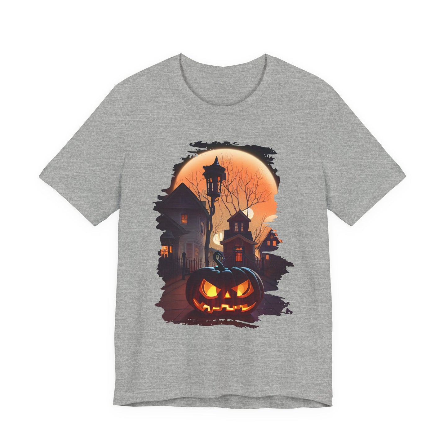 Haunted Halloween Pumpkin Short Sleeve Tee - Unisex Jersey Shirt for Fall, Spooky Season, Halloween Party, Costume, Autumn Style