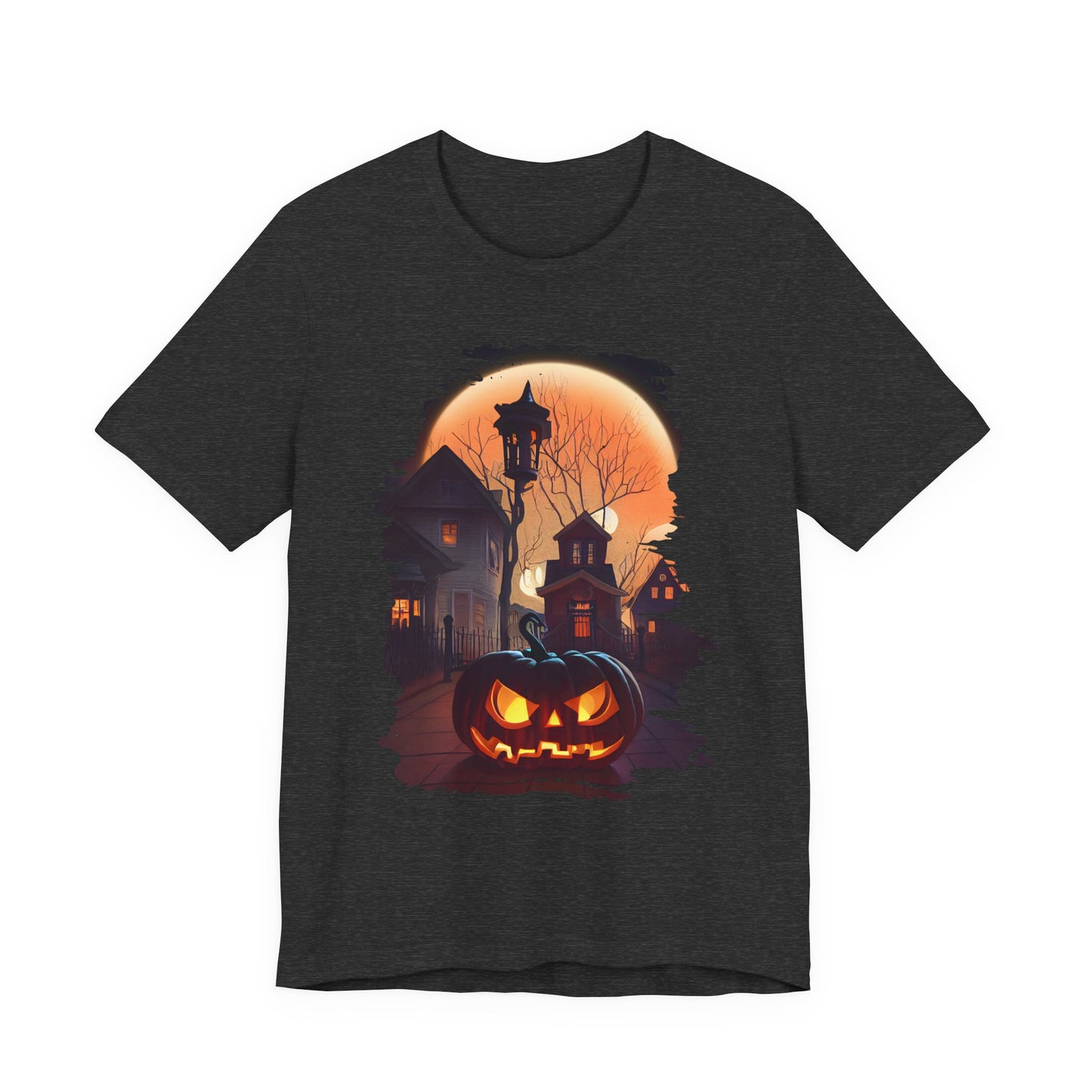 Haunted Halloween Pumpkin Short Sleeve Tee - Unisex Jersey Shirt for Fall, Spooky Season, Halloween Party, Costume, Autumn Style