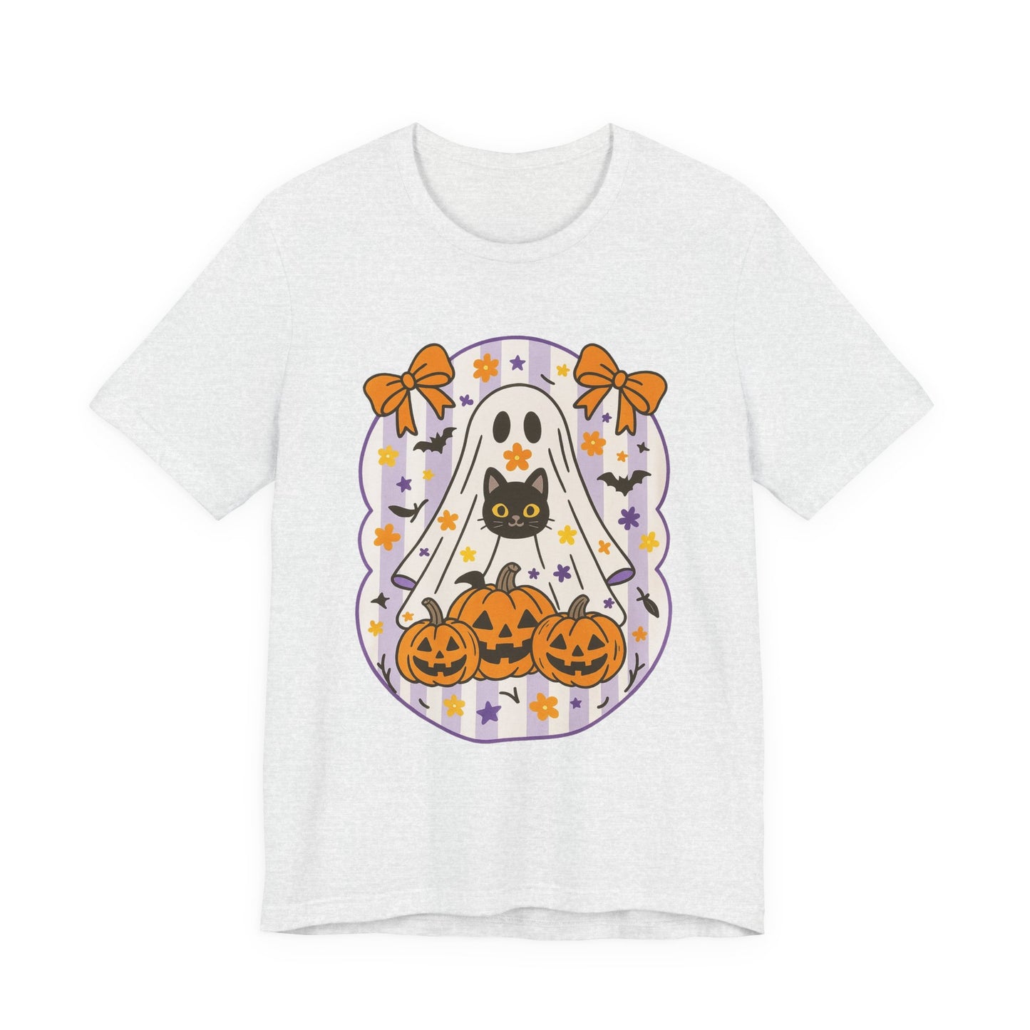 Halloween Ghost & Cat Graphic Tee | Unisex Short Sleeve T-Shirt, Cute Ghost Tee, Spooky Season Apparel, Fall Festivity Clothing
