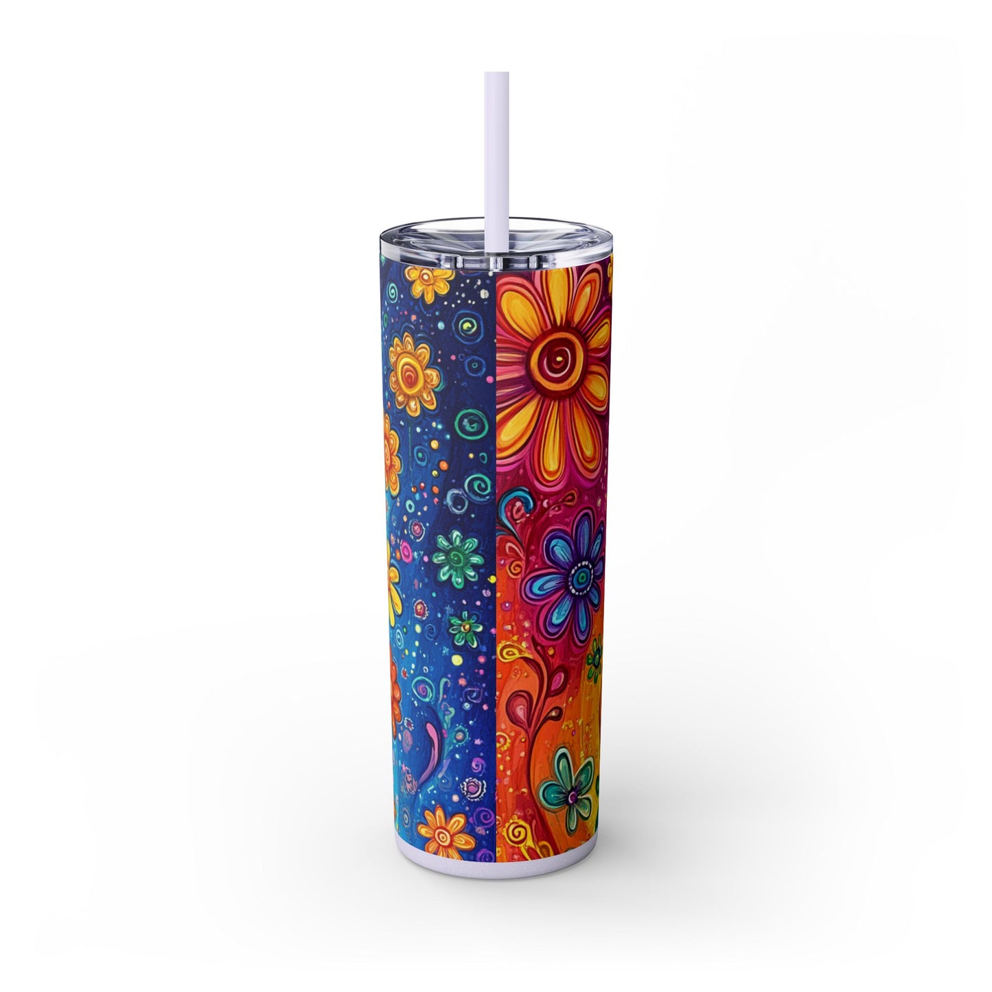 Vibrant Floral 20oz Skinny Tumbler With Straw, Colorful Water Bottle, Flower Drinkware, Boho Style Cup, Summer Vibes, Everyday Travel Cup