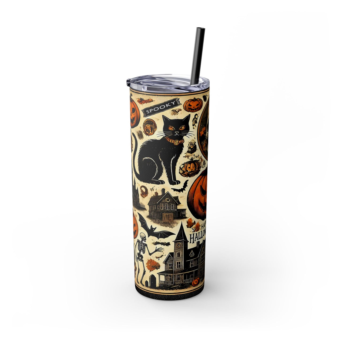 Halloween 20oz Skinny Tumbler With Straw, Spooky Drinkware, Perfect for Parties, Gifts, and Seasonal Celebrations
