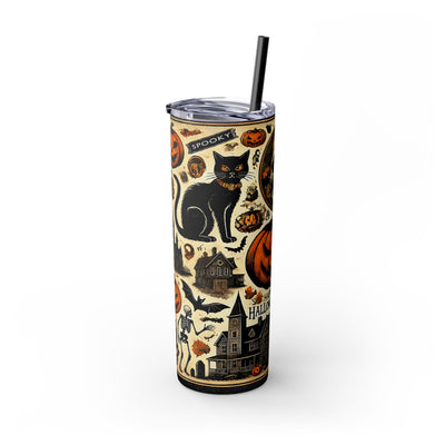 Halloween 20oz Skinny Tumbler With Straw, Spooky Drinkware, Perfect for Parties, Gifts, and Seasonal Celebrations