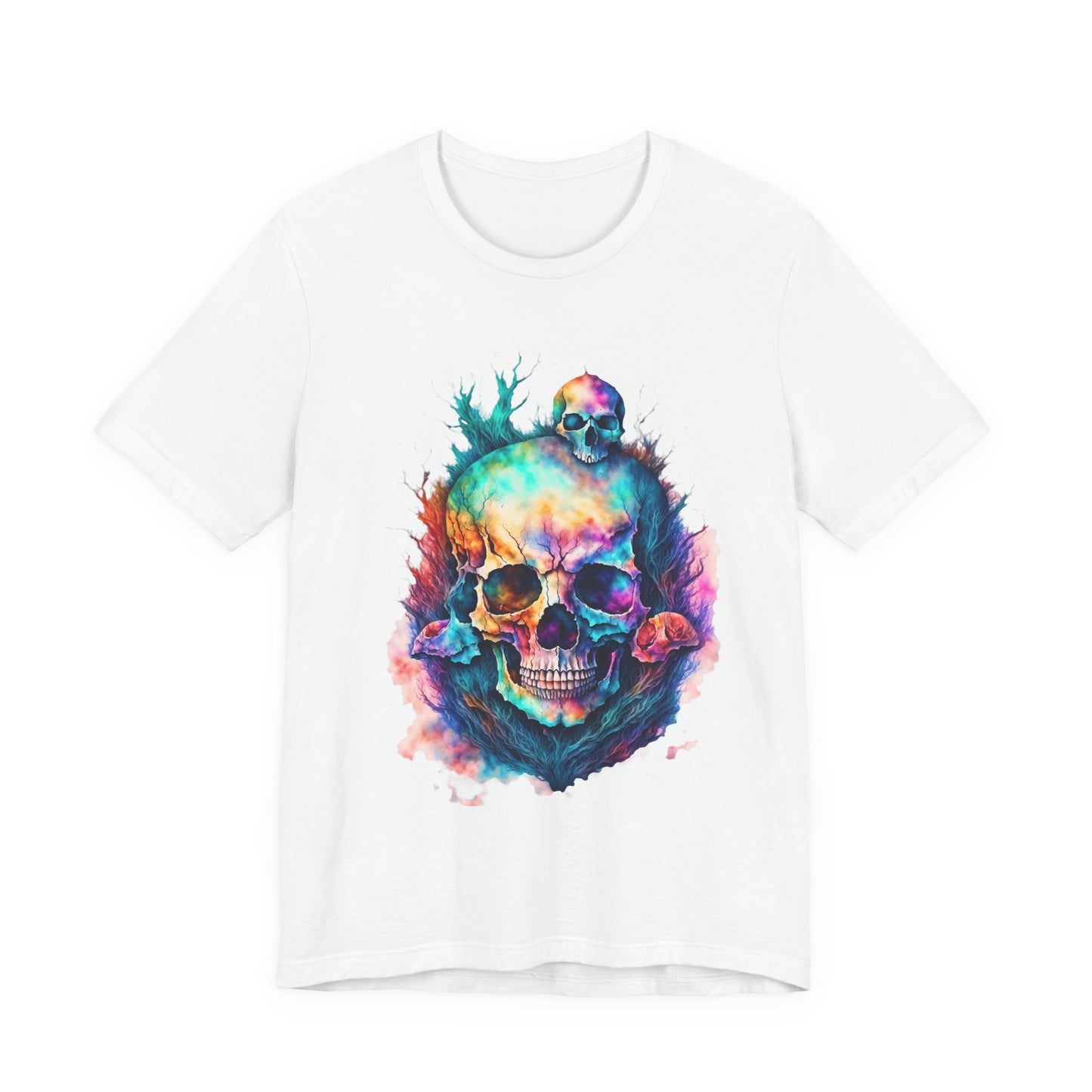 Colorful Skull Graphic Tee for Art Lovers, Unisex Jersey Tee for Halloween, Gothic Fashion, Unique Gift, Casual Wear