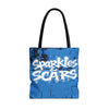 Sparkles & Scars Blue Graffiti Tote | All Over Print Urban Grunge Streetwear Tote Bag
