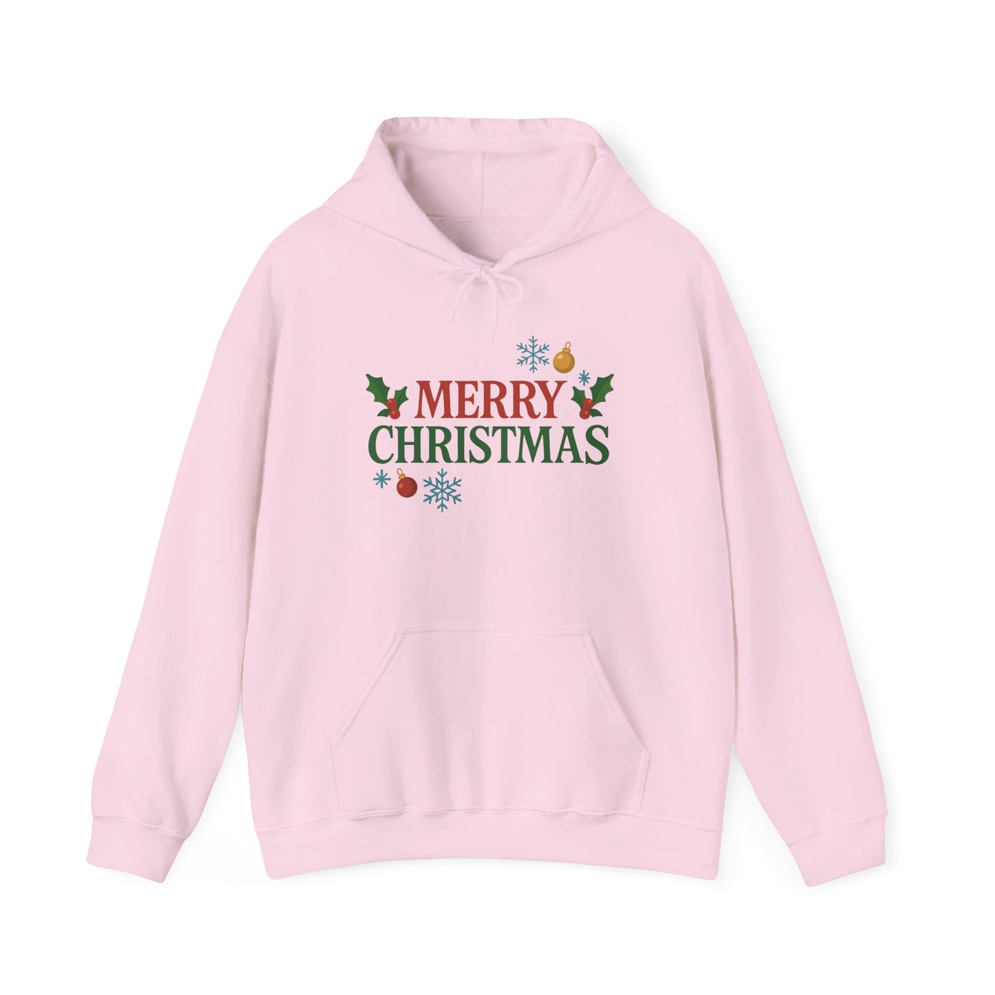 Merry Christmas Holly & Ornaments Hoodie | Christmas Festive Holiday Hooded Sweatshirt