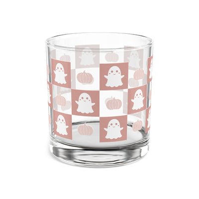 Halloween Ghost & Pumpkins Rocks Glass, 10oz, Cute Ghosts and Pumpkins, Perfect for Parties, Home Barware, Unique Gift for Fall
