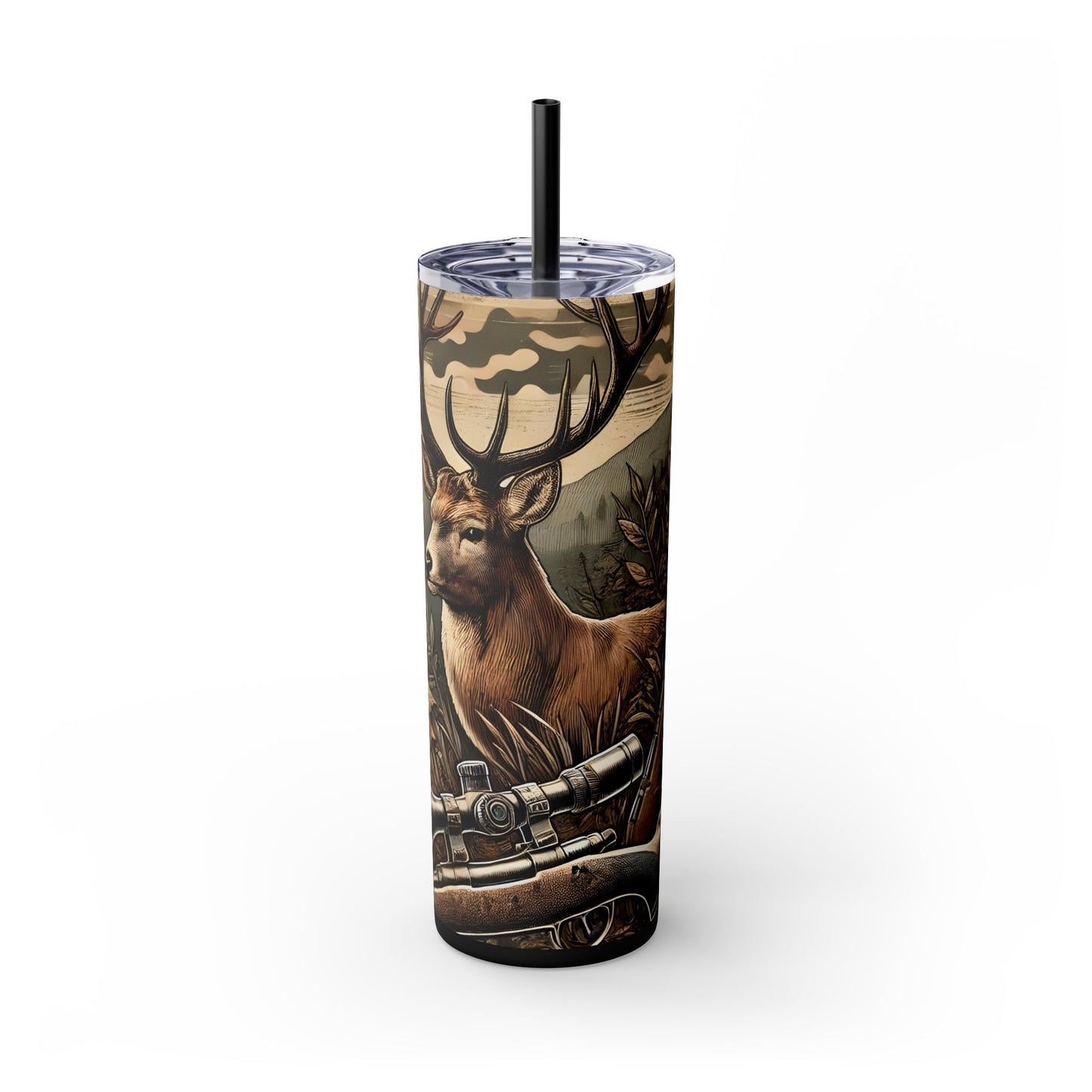 Rustic Deer Hunting 20oz Skinny Tumbler With Straw, Perfect for Outdoor Enthusiasts, Great Gift for Hunters, Fall Decor, Nature Lovers