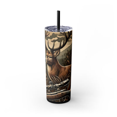 Rustic Deer Hunting 20oz Skinny Tumbler With Straw, Perfect for Outdoor Enthusiasts, Great Gift for Hunters, Fall Decor, Nature Lovers