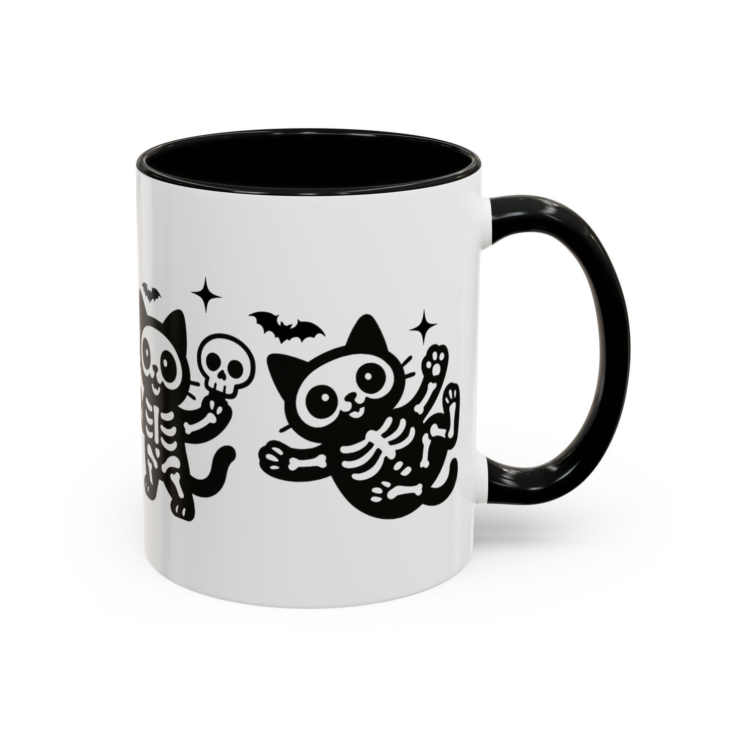 Halloween Cat Accent Coffee Mug, Cute Skeleton Cats Mug, Spooky Gifts, Black Cat Mug for Halloween, Witchy Home Decor
