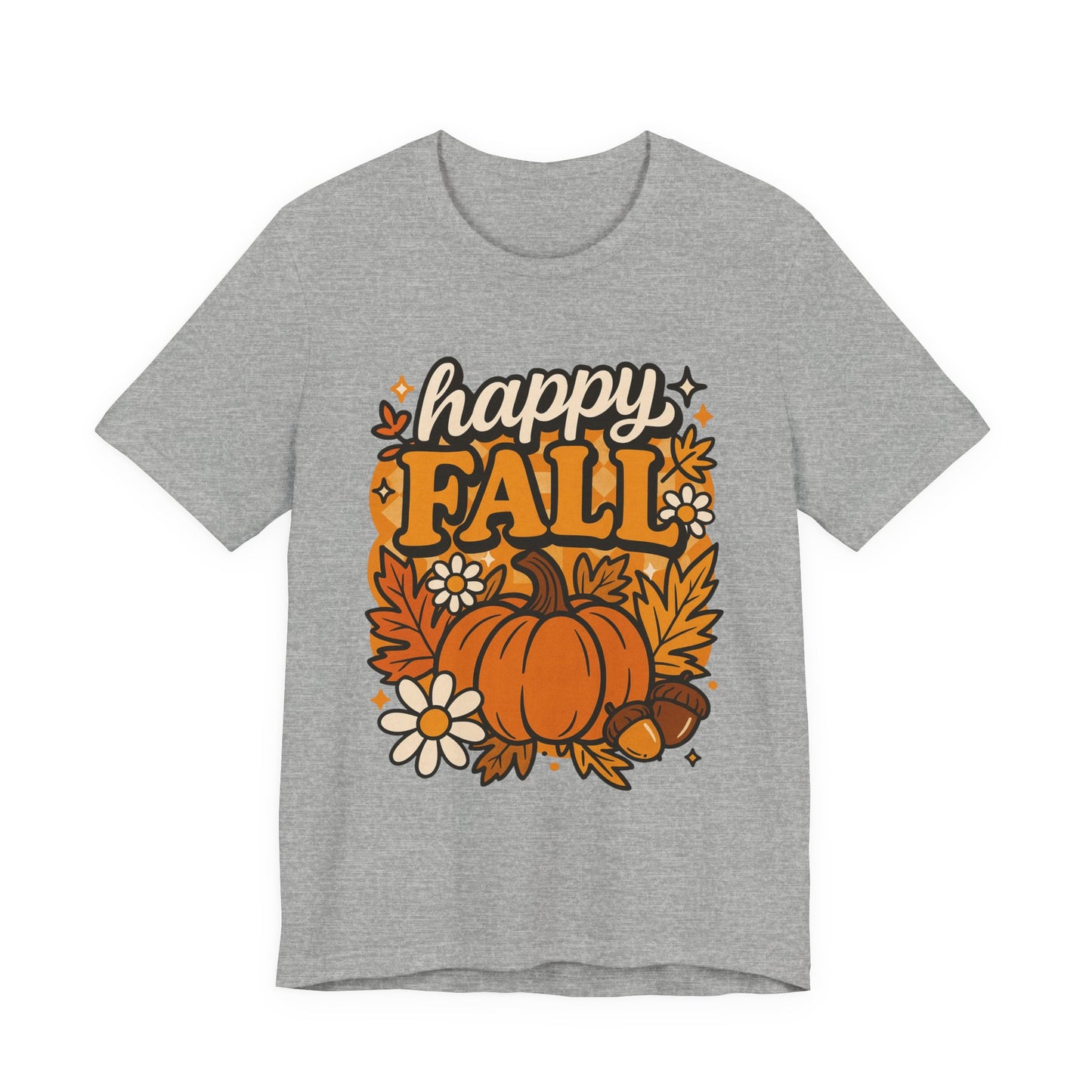 Happy Fall Pumpkin Graphic Tee | Unisex Short Sleeve T-Shirt, Autumn Tee, Seasonal Apparel, Thanksgiving Gift, Cozy Fall Vibes, Graphic Tee, Pumpkin Shirt