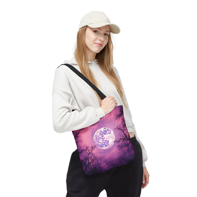 Moonlit Night Tote Bag, Celestial Vibes, Reusable Shopping Bag, Gift for Nature Lovers, Purple Moon Design