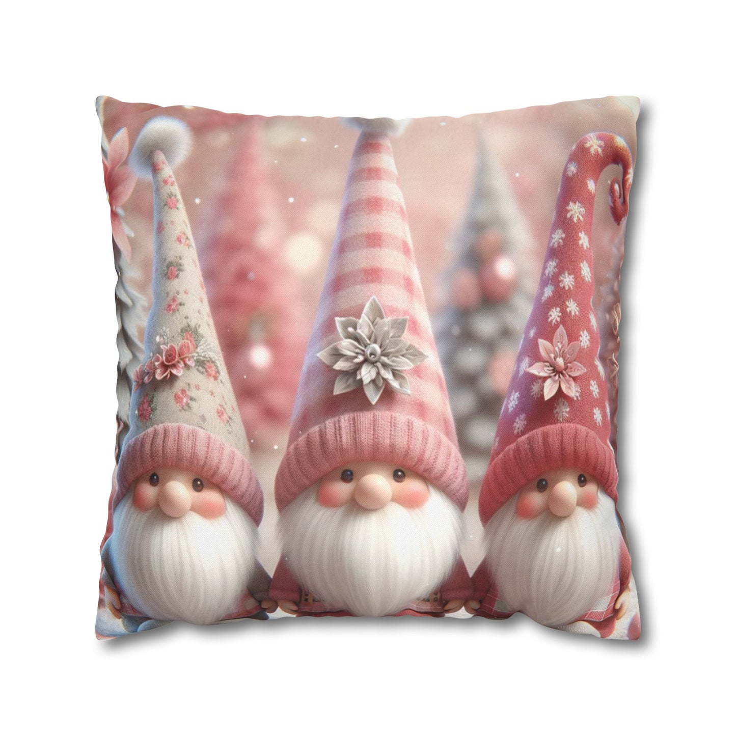 Cute Pink Gnome Christmas Pillowcase | Holiday Decorative Throw Pillow Cover COVER ONLY