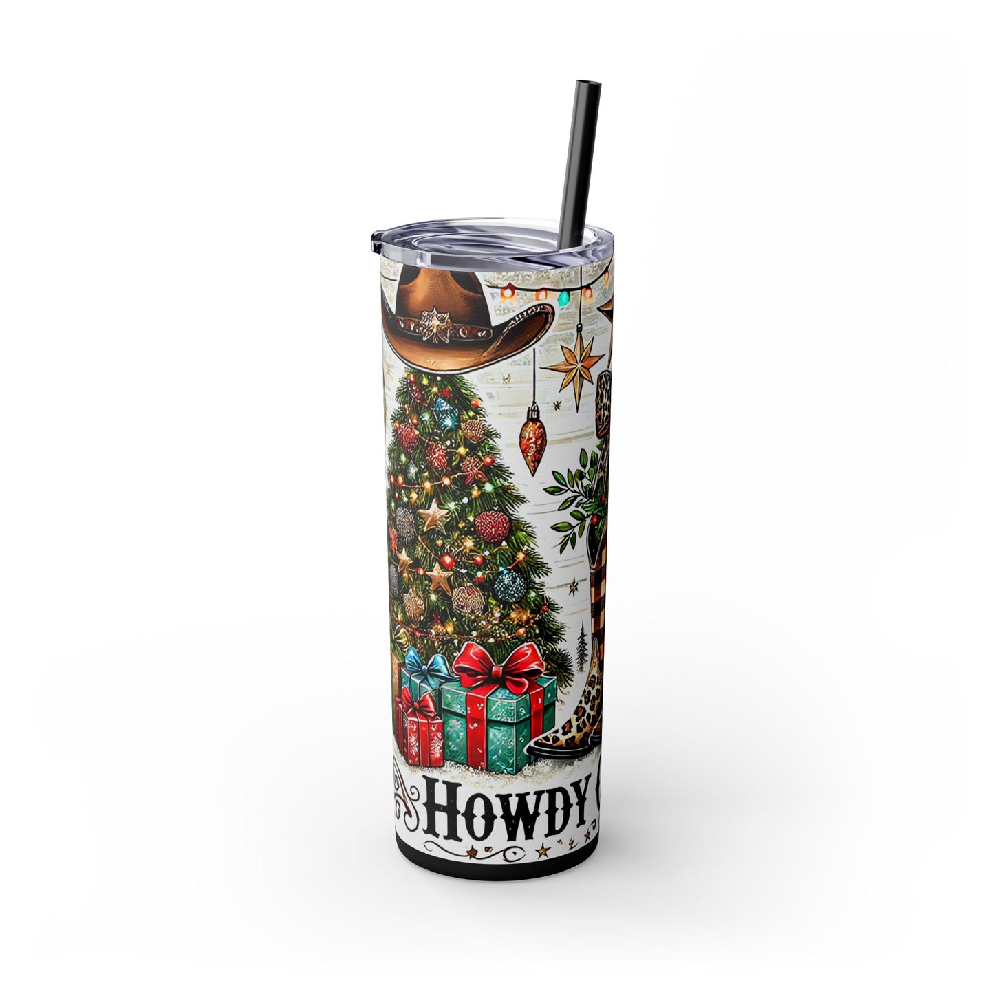Western Cowboy Christmas 20oz Skinny Tumbler with Straw | Holiday Tumbler Gift For Everyone