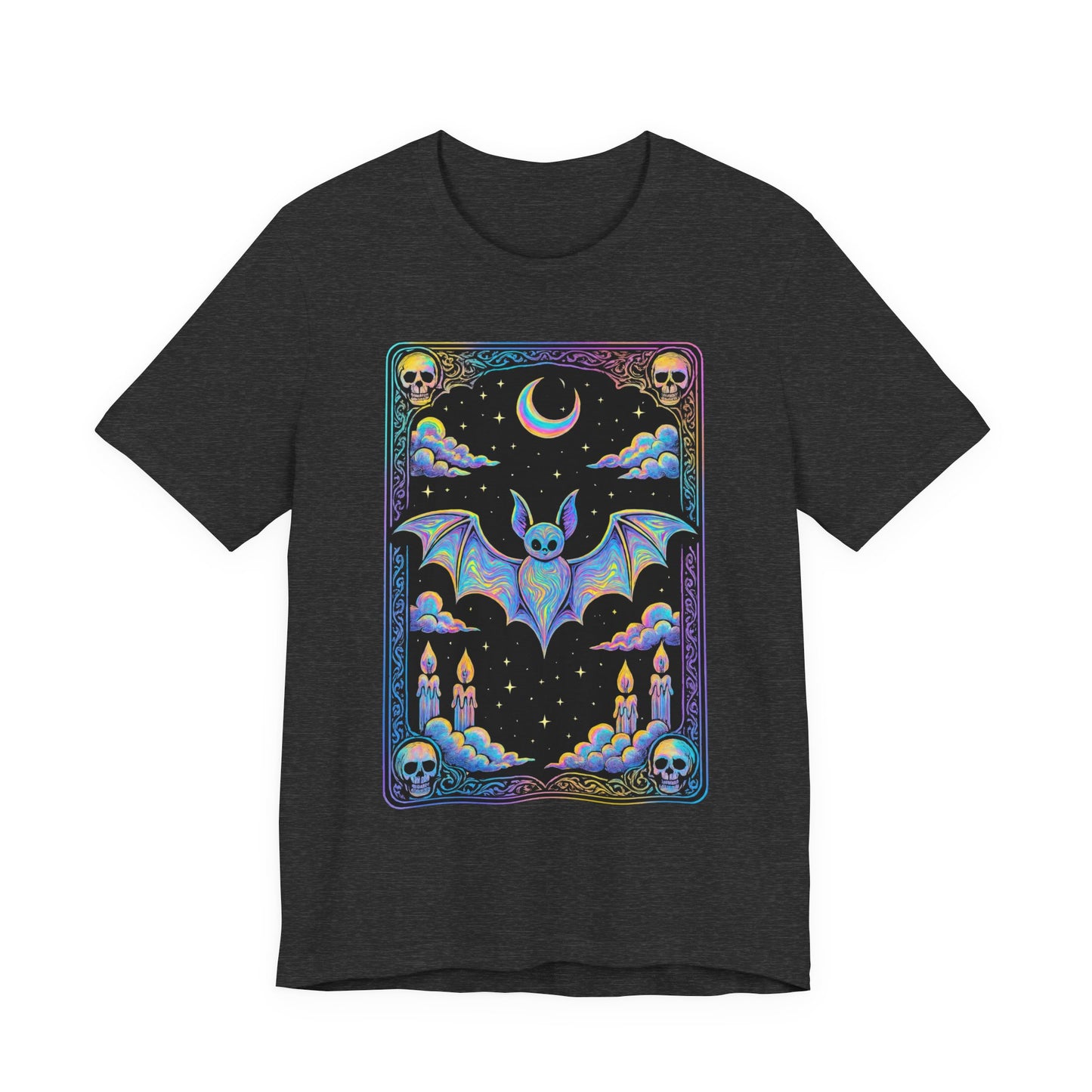 Mystical Bat Tarot Card Tee - Unisex Short Sleeve T-Shirt, Halloween Shirt, Gift for Bat Lovers, Spooky Apparel, Gothic Clothing
