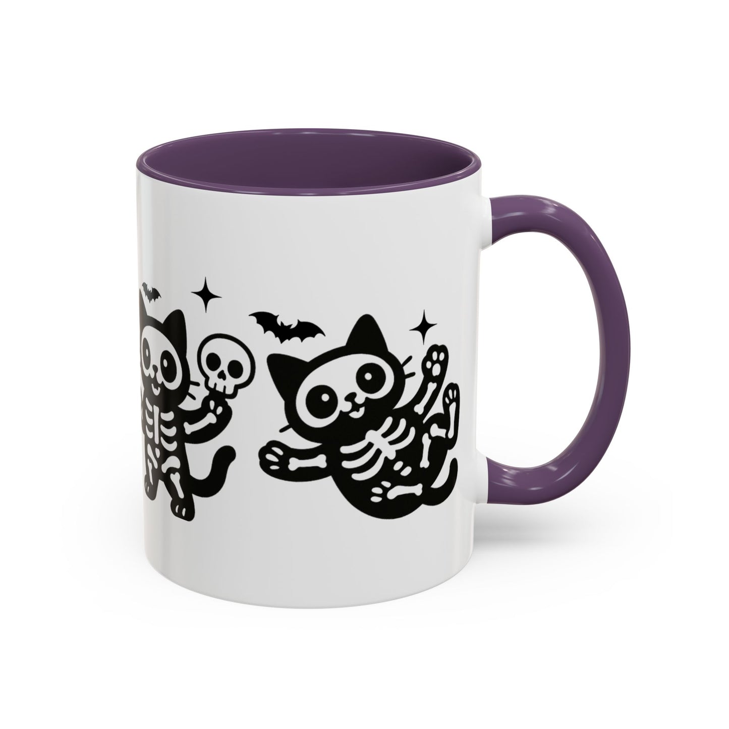 Halloween Cat Accent Coffee Mug, Cute Skeleton Cats Mug, Spooky Gifts, Black Cat Mug for Halloween, Witchy Home Decor
