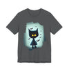 Mysterious Cat Tee for Cat Lovers, Perfect for Halloween, Casual Wear, Gift for Friends, Unisex Short Sleeve Shirt