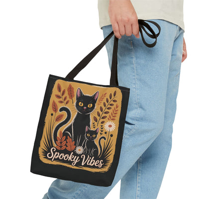 Spooky Vibes Tote Bag, Halloween Bag, Cat Lovers Gift, Eco-Friendly Shopper, Fall Accessories, Cute Cat Tote