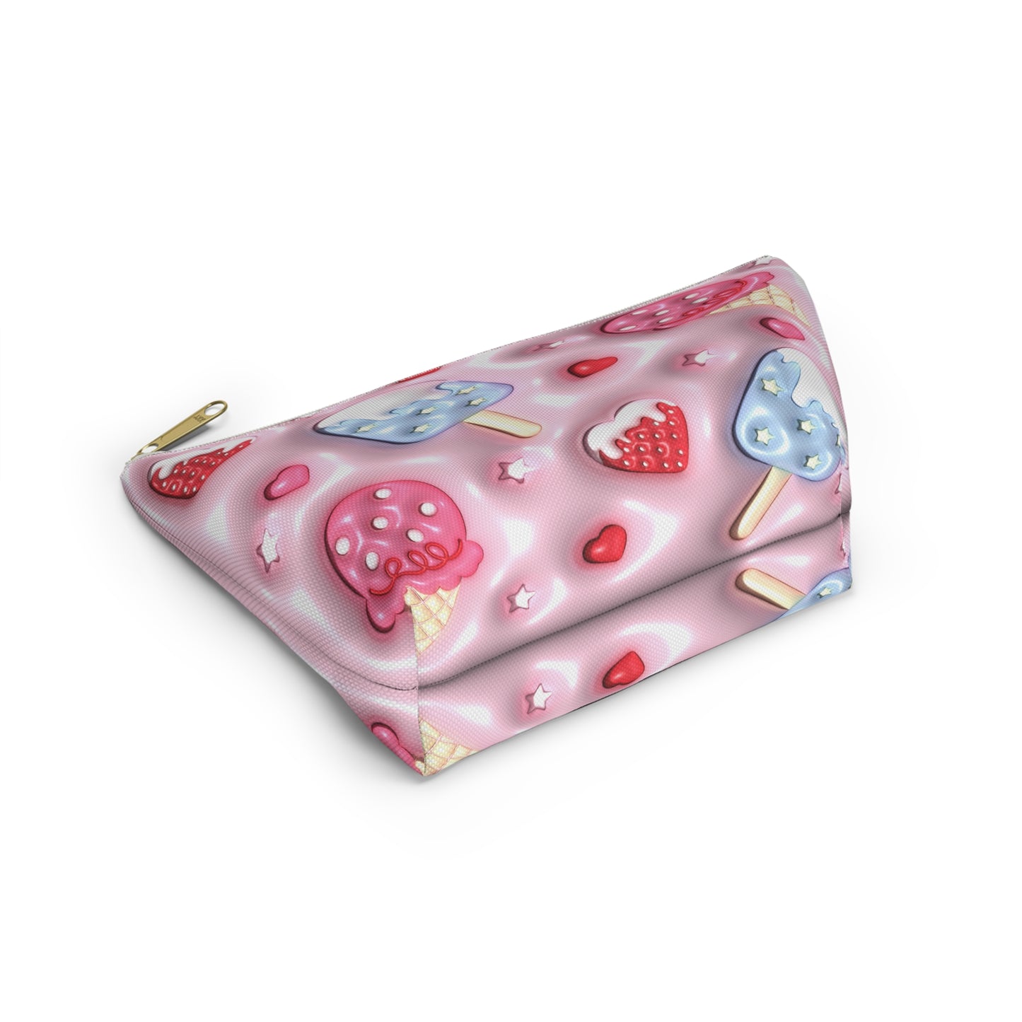Strawberry Ice Cream Accessory Pouch - Cute Makeup Bag, Pink Ice Cream Makeup Pouch, Travel Cosmetic Organizer, Gift for Her, Summer Vibes