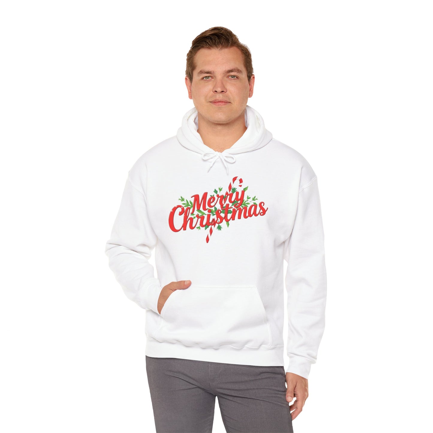 "Merry Christmas" Candy Cane Hoodie | Christmas Festive Holiday Hooded Sweatshirt