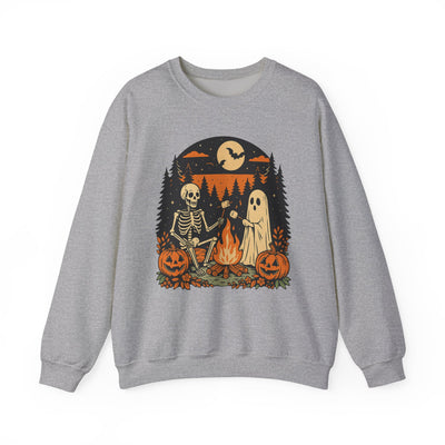 Halloween Campfire Unisex Sweatshirt, Cozy Crewneck for Fall, Festive Ghost and Skeleton Design, Perfect for Autumn Parties