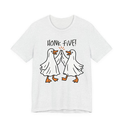 Halloween Geese Ghosts - Honk Five Unisex Tee, Fun Graphic Shirt, Casual Wear, Gift for Animal Lovers, Lighthearted Apparel