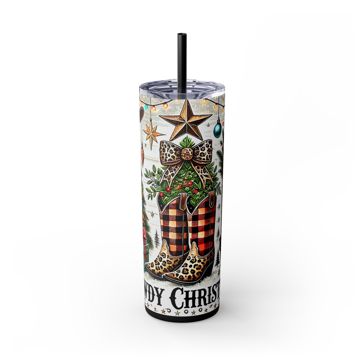 Western Cowboy Christmas 20oz Skinny Tumbler with Straw | Holiday Tumbler Gift For Everyone