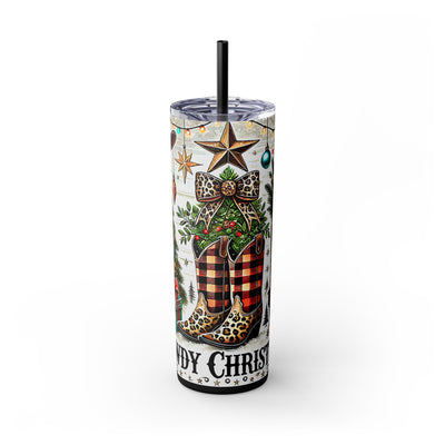 Western Cowboy Christmas 20oz Skinny Tumbler with Straw | Holiday Tumbler Gift For Everyone
