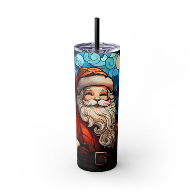 Stained Glass Santa Christmas 20oz Skinny Tumbler with Straw | Holiday Tumbler Gift For Everyone