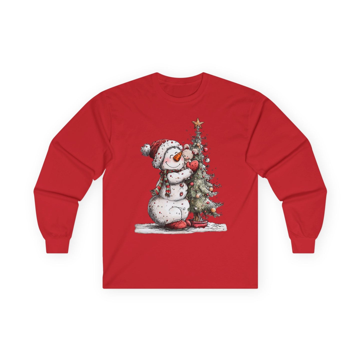 Christmas Snowman Unisex Long Sleeve Tee | Snowman Shirt, Christmas Tree Long Sleeve