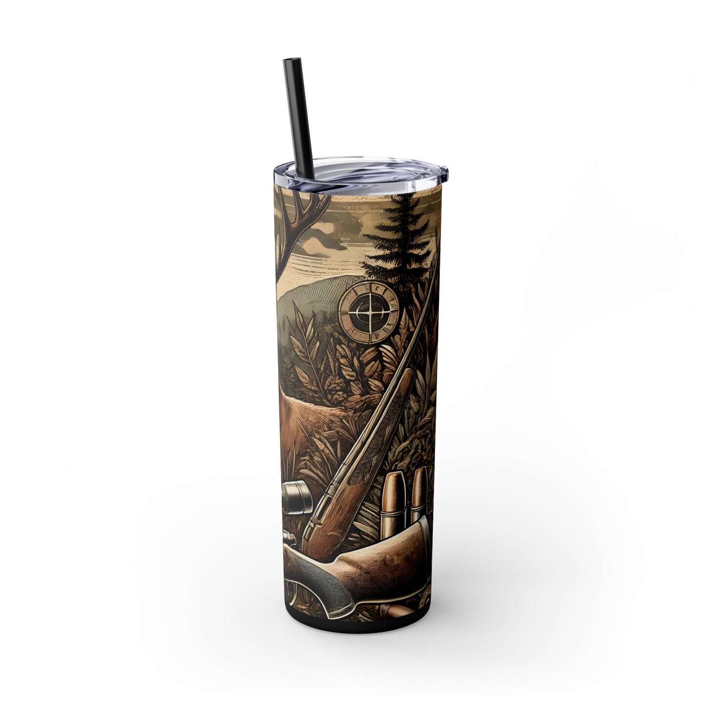 Rustic Deer Hunting 20oz Skinny Tumbler With Straw, Perfect for Outdoor Enthusiasts, Great Gift for Hunters, Fall Decor, Nature Lovers