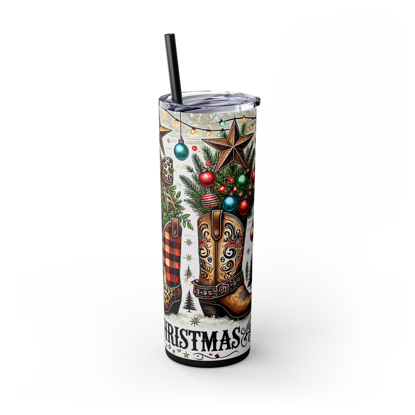 Western Cowboy Christmas 20oz Skinny Tumbler with Straw | Holiday Tumbler Gift For Everyone