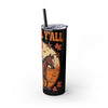 Fall-Themed 20oz Skinny Tumbler With Straw, Autumn Horse Rider Drinkware, Pumpkin Spice Cup, Halloween Gift, Harvest Decor