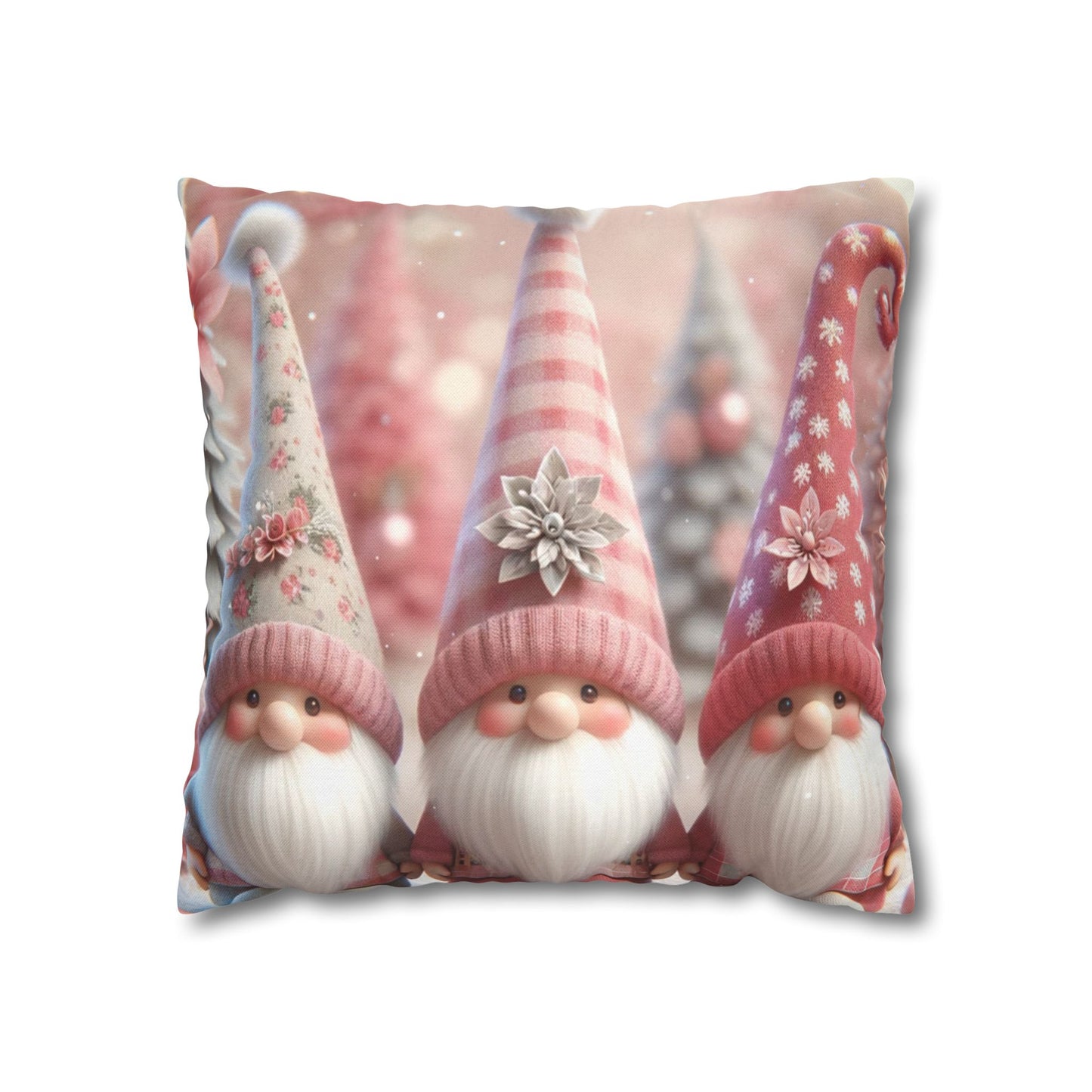 Cute Pink Gnome Christmas Pillowcase | Holiday Decorative Throw Pillow Cover COVER ONLY